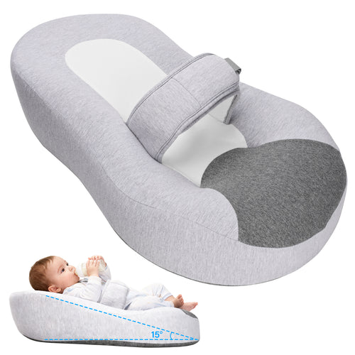 Contoured baby feeding support pillow with 15 degree incline