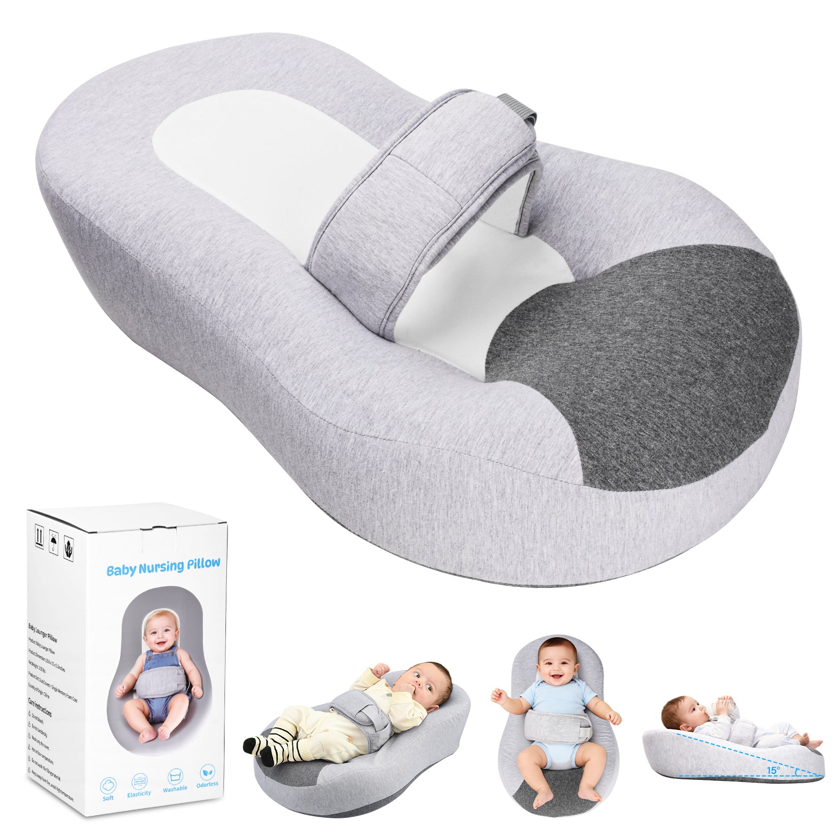 Baby feeding support wedge pillow with removable cover and packaging