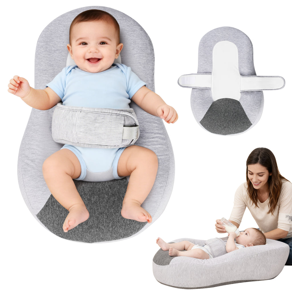 Baby positioned in the feeding support pillow while awake