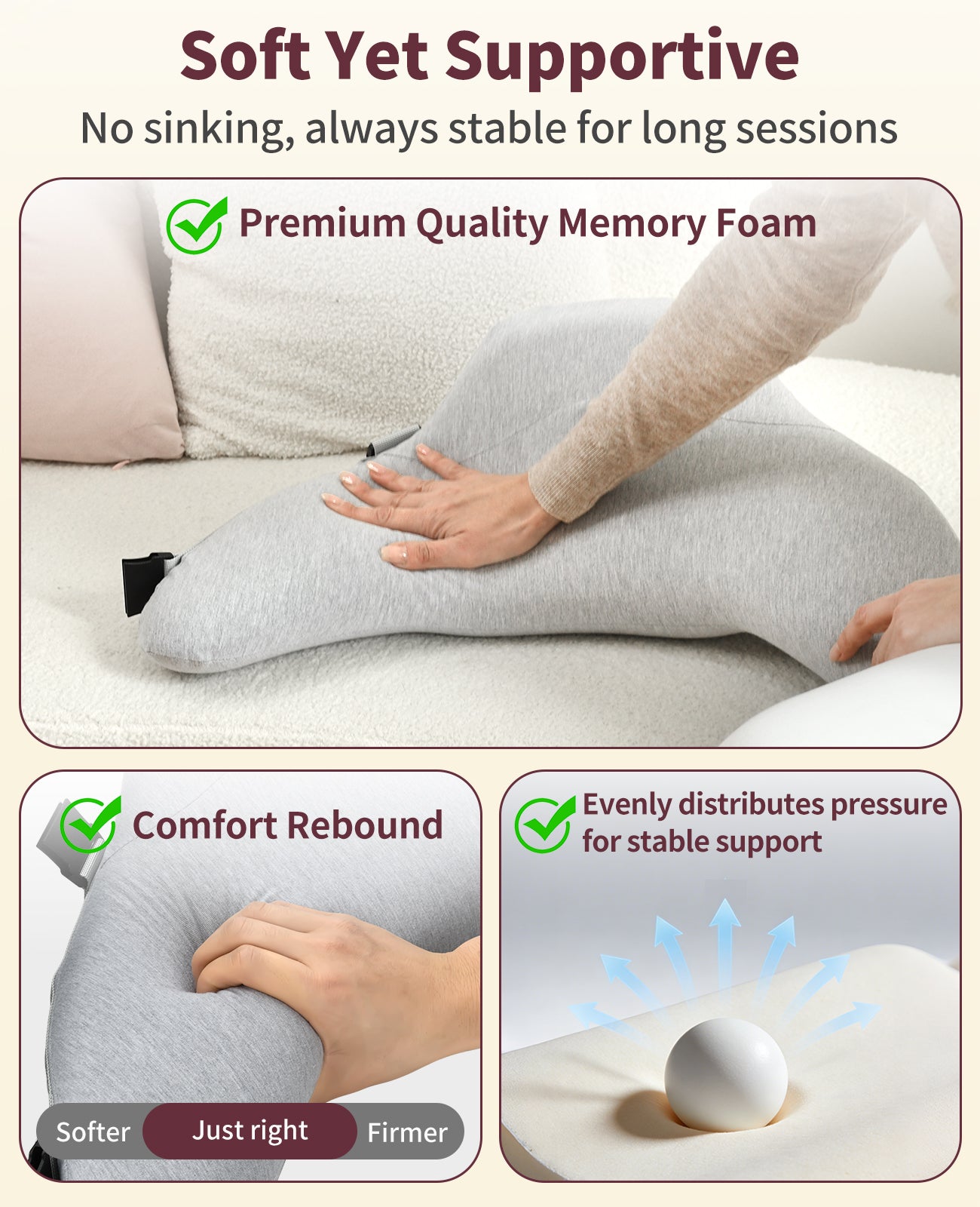 Supportive memory foam construction of the nursing pillow