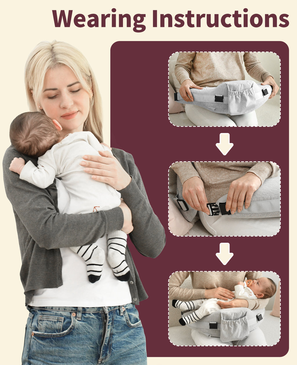 How to fasten and wear the nursing pillow