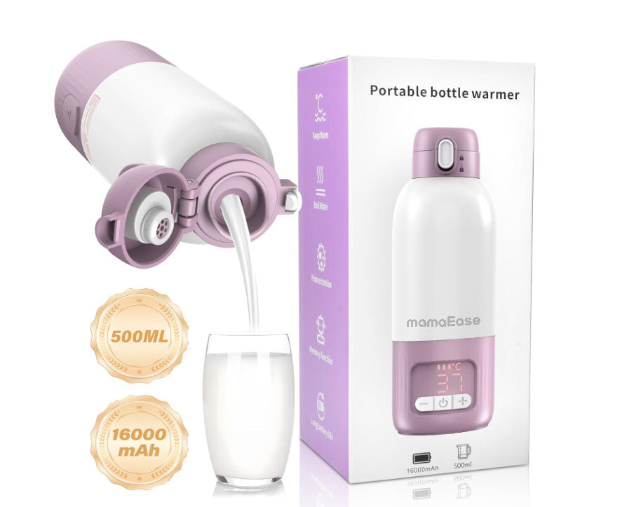 mamaEase portable bottle warmer with packaging and charging cable