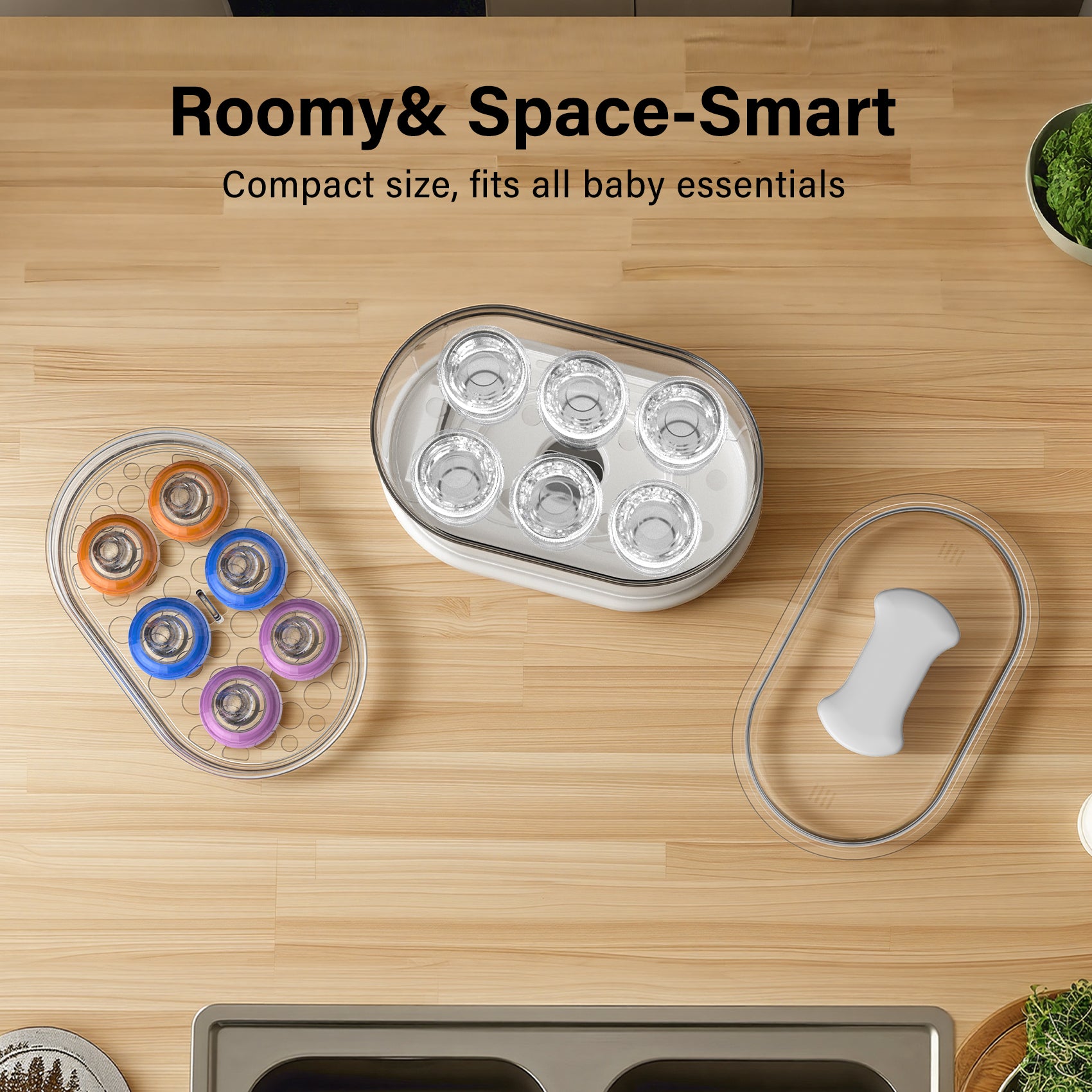 Bottle sanitizer trays with bottles and feeding accessories