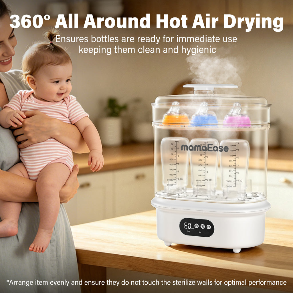 Bottle sanitizer and dryer in a family kitchen