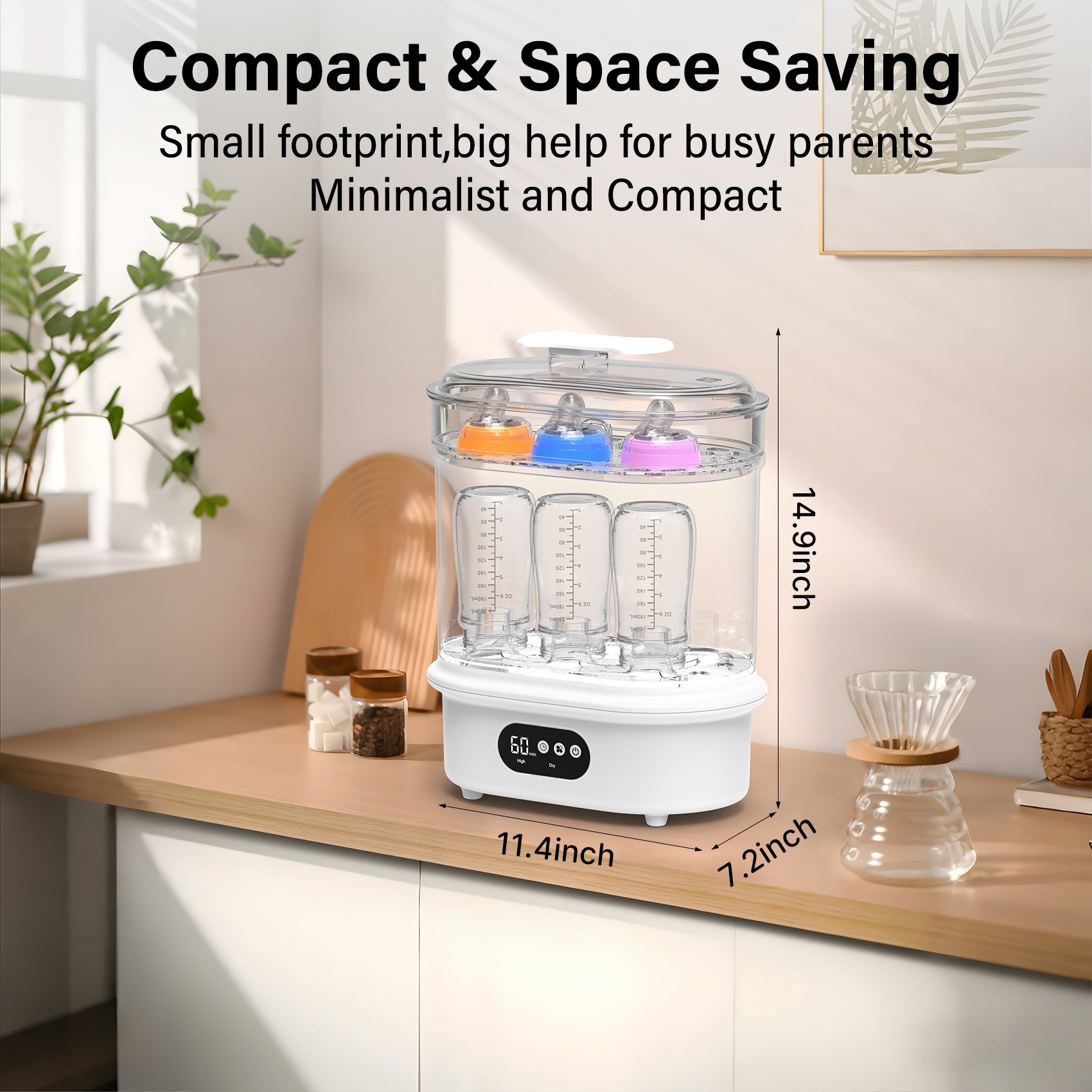 Compact bottle sanitizer and dryer dimensions